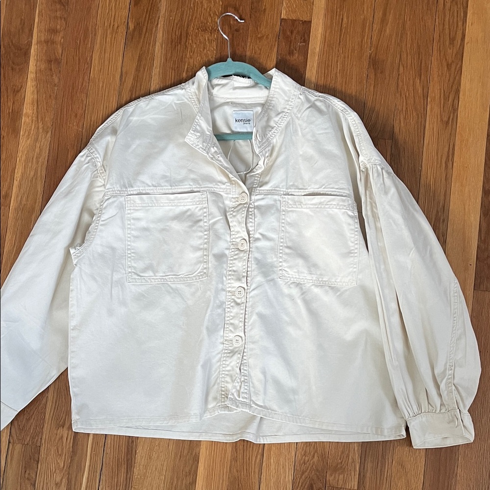 Kensie Off-White Button-Down Pocket Shirt jacket XL